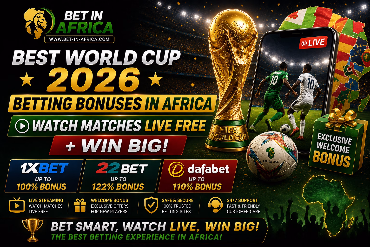 🎯 Best World Cup 2026 Betting Bonuses in Africa – Watch Matches Live Free + Win Big