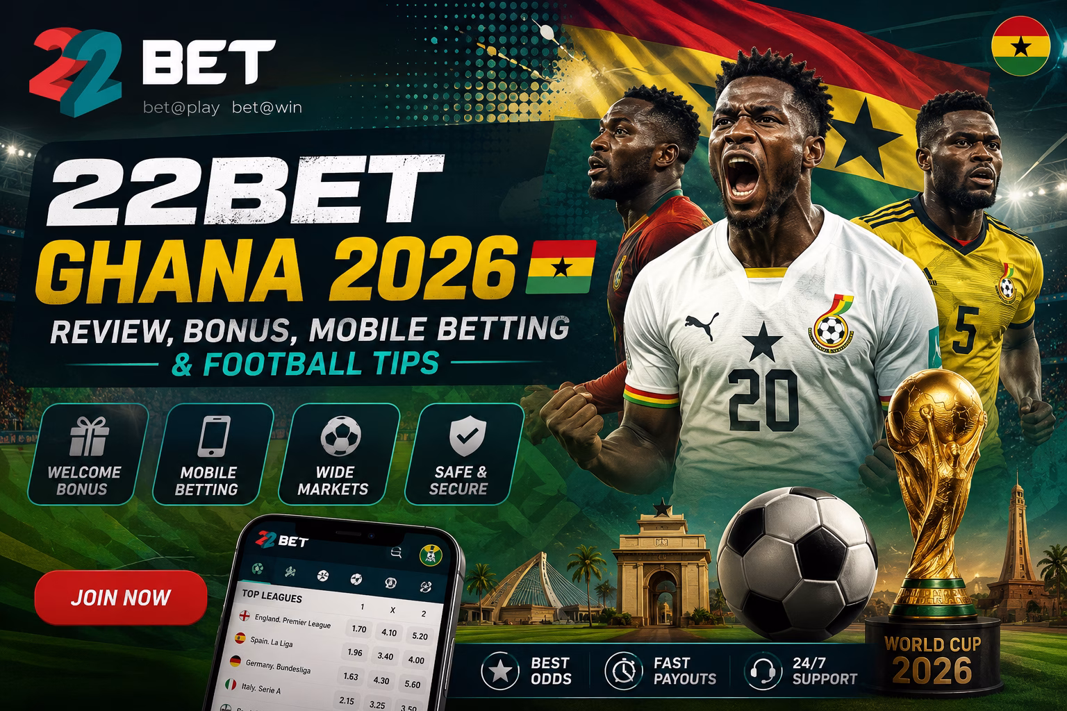 22Bet Ghana 2026 Review, Bonus, Mobile Betting & Football Tips