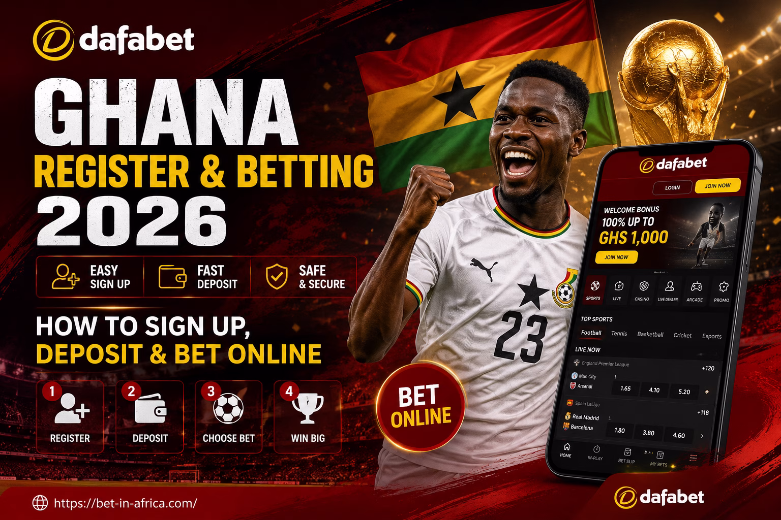 Dafabet Ghana Register Betting 2026 🇬🇭 How to Sign Up, Deposit & Bet Online